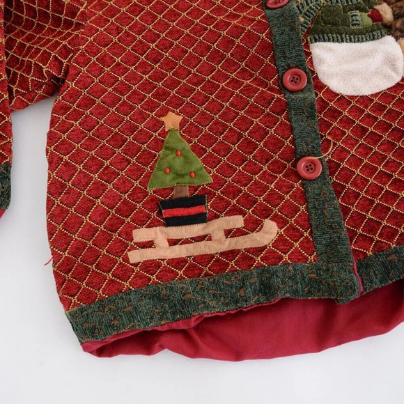 Red & Green Holiday Festive Snowman Button Up Cardigan Jacket Ugly Christmas M - Picture 8 of 11